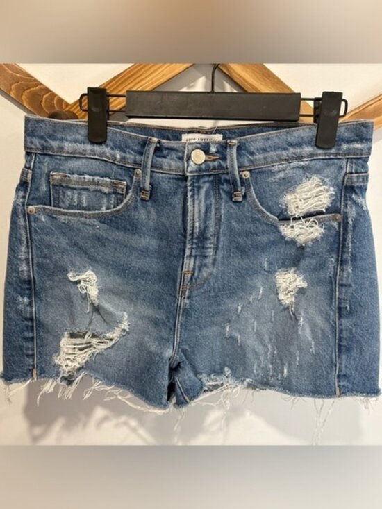 Good American Pants - GOOD AMERICAN Distressed JEAN Shorts, Frayed Edge Raw Size 0/25,Summer Festival